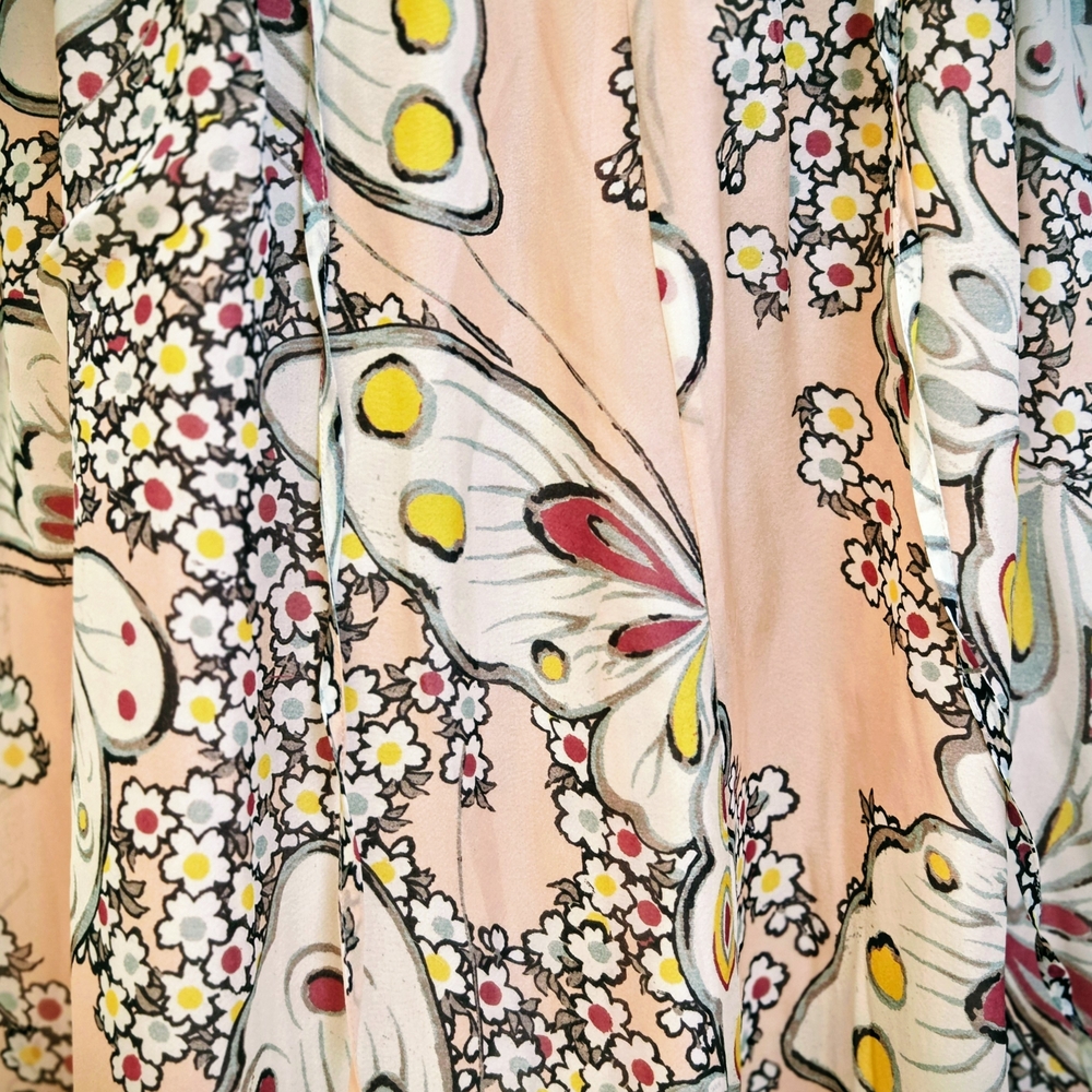 Paul & Joe Pink Butterfly A-Line Pink Peach Maxi Silk Skirt With Yellow Florals - Picture 9 of 12